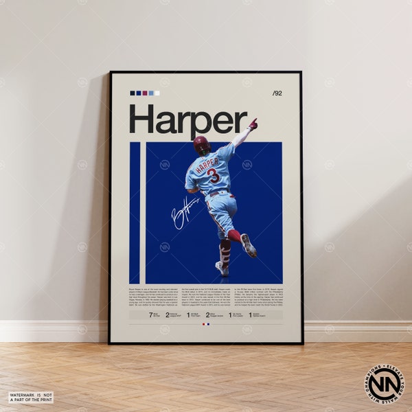 Bryce Harper Poster, Philadelphia Phillies, Baseball Prints, Sports Poster, Baseball Player Gift, Baseball Wall Art, Sports Bedroom Posters