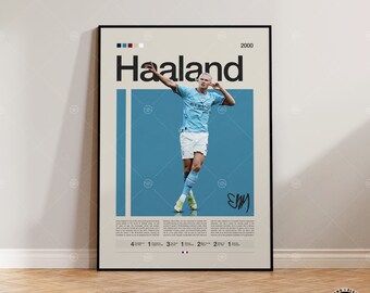 Erling Haaland poster, Manchester City poster, voetbal geschenken, sport poster, voetbal speler poster, voetbal kunst aan de muur, sport slaapkamer posters