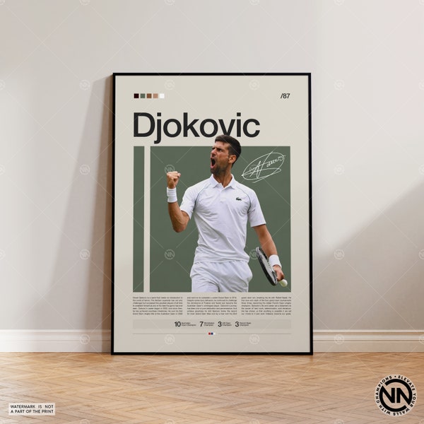 Poster Novak Djokovic, Poster de tennis, Poster de motivation, Poster de sport, Art sportif moderne, Cadeaux tennis, Poster minimaliste, Art tennis
