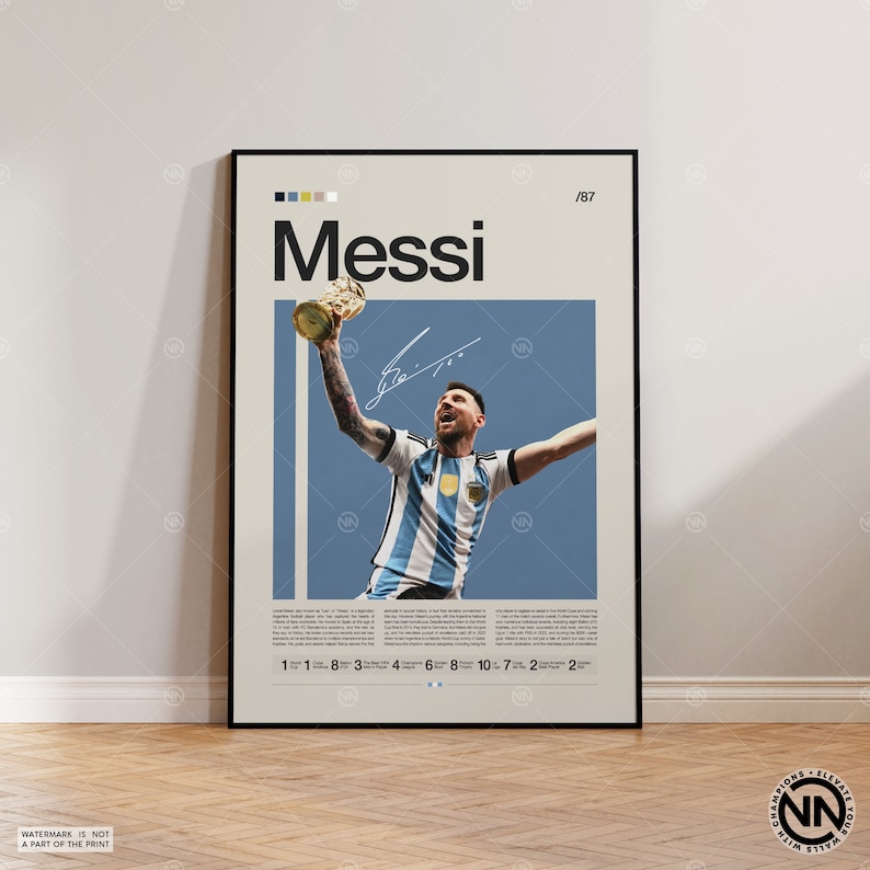 Lionel Messi Poster, Argentina Soccer Print, Soccer Gifts, Sports Poster, Football Player Poster, Soccer Wall Art, Sports Bedroom Posters image 1