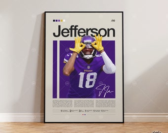 Justin Jefferson Poster, Minnesota Vikings Print, NFL Poster, Sports Poster, Football Poster, NFL Wall Art, Sports Bedroom Posters