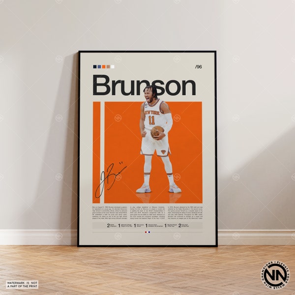 Jalen Brunson Poster, New York Knicks, NBA Poster, Sports Poster, Mid Century Modern, NBA Fans, Basketball Gift, Sports Bedroom Posters