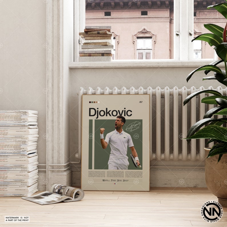 Novak Djokovic Poster, Tennis Poster, Motivational Poster, Sports Poster, Modern Sports Art, Tennis Gifts, Minimalist Poster, Tennis Art image 2