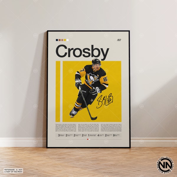 Sidney Crosby Poster, Pittsburgh Penguins Poster, NHL Poster, Hockey Poster, Sports Poster, Mid-Century Modern, Sports Bedroom Posters