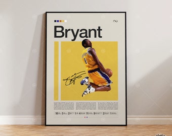 Poster di Kobe Bryant, Poster LA Lakers, Poster NBA, Poster sportivo, Mid Century Modern, Fan NBA, Regalo di basket, Poster per camera da letto sportiva