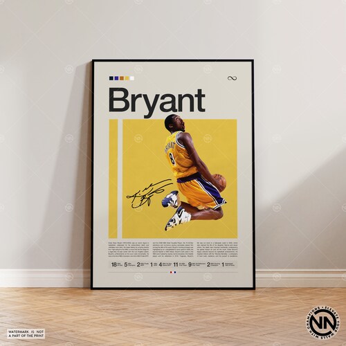 Affiche de Kobe Bryant, affiche des LA Lakers, affiche de la NBA, affiche de sport, style Mid-Century moderne, fans de la NBA, cadeau de basket-ball, affiches de chambre de sport