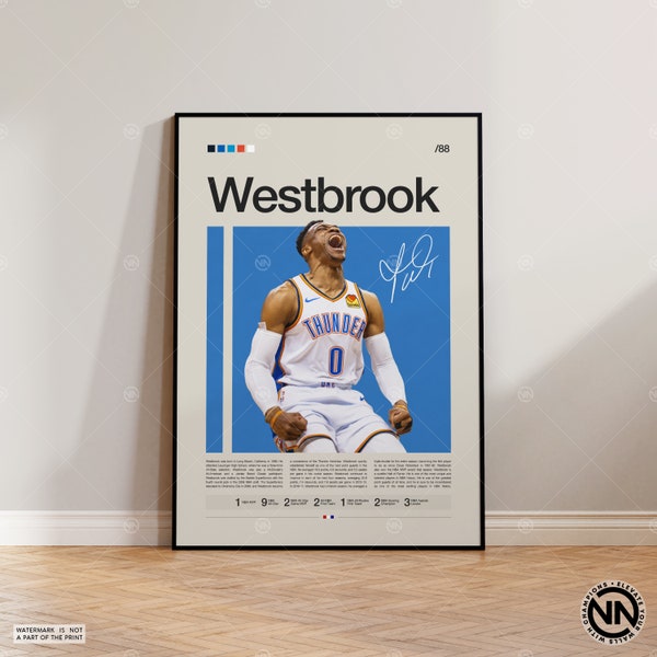 Russel Westgrove Poster, Oklahoma City Thunder OKC, NBA Poster, Sport Poster, Mid Century Modern, NBA Fans, Sport Schlafzimmer Poster