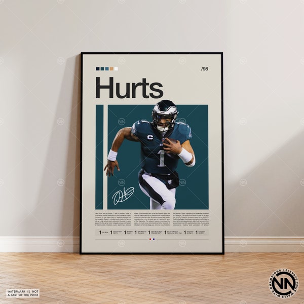 Jalen Hurts Poster, Philadelphia Eagles Poster, NFL Poster, Sports Poster, Football Poster, NFL Wall Art, Sports Bedroom Posters