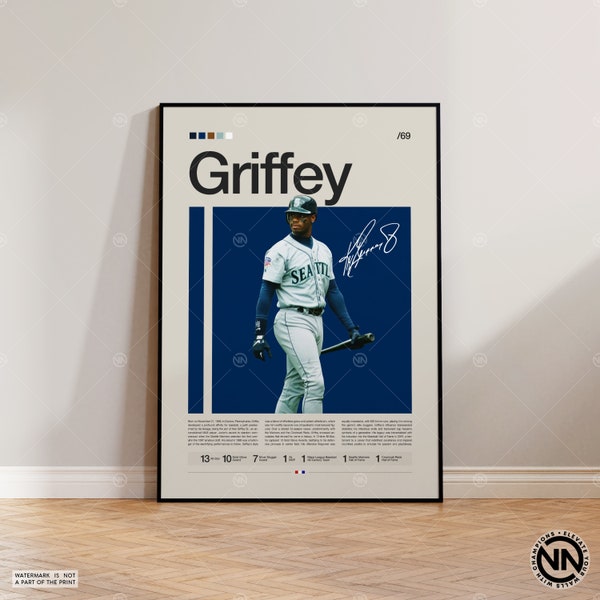 Ken Griffey Jr. Poster, Seattle Mariners, Baseball Prints, Sports Poster, Baseball Player Gift, Baseball Wall Art, Sports Bedroom Posters