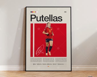 Cartel de Alexia Putellas, Futbolista Española, Barcelona, Cartel deportivo, Cartel de futbolista, Arte de pared de fútbol, Carteles de dormitorios deportivos