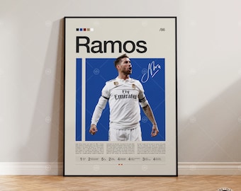 Sergio Ramos Poster, Real Madrid Poster, Soccer Gifts, Sports Poster, Football Player Poster, Soccer Wall Art, Sports Bedroom Posters