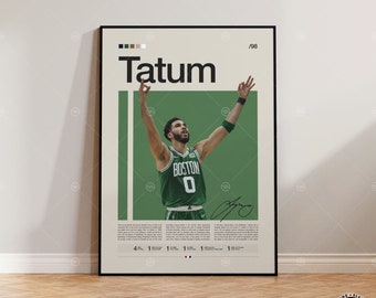 Affiche Jayson Tatum, affiche des Boston Celtics, affiche de la NBA, affiche de sport, style Mid-Century moderne, fans de la NBA, cadeau de basket-ball, affiches de chambre de sport