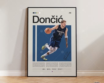 Luka Dončić Poster, Dallas Mavericks Print, NBA Poster, Sportposter, Mid Century Modern, NBA Fans, Basketbalcadeau, Sportslaapkamerposters