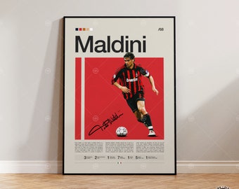 Affiche Paolo Maldini, affiche de l'AC Milan, cadeaux de football, affiche de sport, affiche de joueur de football, art mural football, affiches de chambre de sport