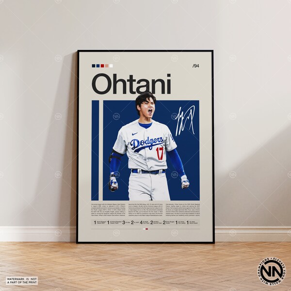 Poster Shohei Ohtani, Dodgers de Los Angeles, Impressions baseball, Poster de sport, Cadeau pour joueur de baseball, Art mural baseball, Posters de chambre de sport