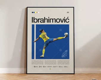 Zlatan Ibrahimovic Poster, Swedish Footballer, Soccer Gifts, Sports Poster, Football Player Poster, Soccer Wall Art, Sports Bedroom Posters