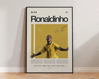 Cartel de Ronaldinho, cartel de fútbol de Brasil, regalos de fútbol, cartel deportivo, cartel de jugador de fútbol, arte de pared de fútbol, carteles de dormitorio deportivo