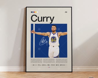 Steph Curry Poster, Golden State Warriors, NBA Poster, Sports Poster, Mid Century Modern, NBA Fans, Basketball Gift, Sports Bedroom Posters