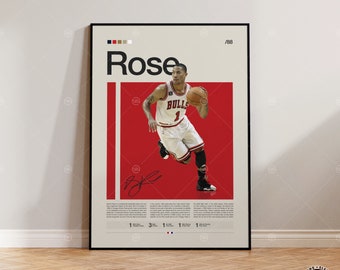 Cartel de Derrick Rose, Chicago Bulls, Cartel de la NBA, Cartel deportivo, Moderno de mediados de siglo, Aficionados de la NBA, Regalo de baloncesto, Carteles de dormitorios deportivos