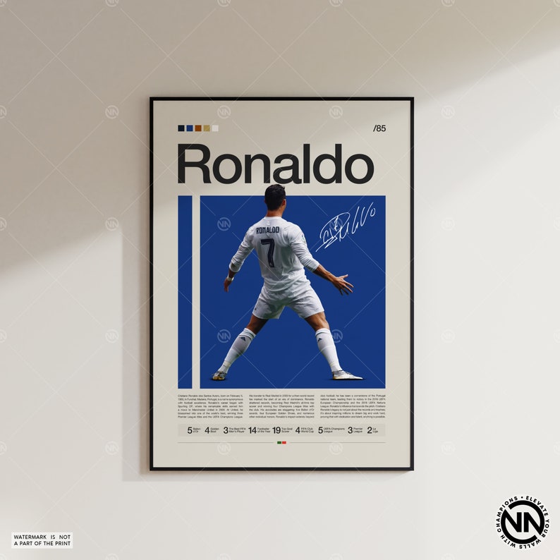 Cristiano Ronaldo Poster, Real Madrid Poster, Soccer Gifts, Sports Poster, Football Poster, Soccer Wall Art, Sports Bedroom Posters image 6