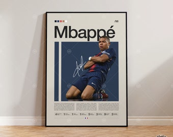 Cartel de Kylian Mbappé, París Saint Germain, Regalos de fútbol, Cartel deportivo, Cartel de futbolista, Arte de pared de fútbol, Carteles de dormitorios deportivos