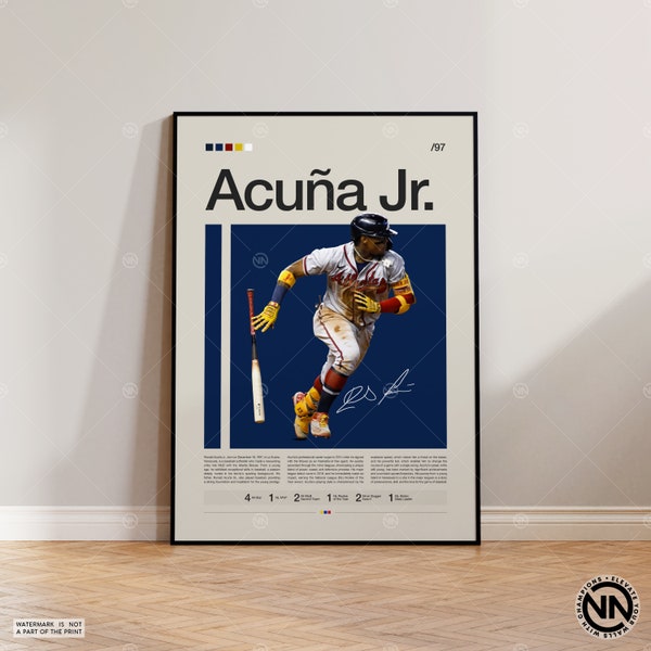 Ronald Acuna Jr. Poster, Atlanta Braves, Baseball Prints, Sports Poster, Baseball Player Gift, Baseball Wall Art, Sports Bedroom Posters