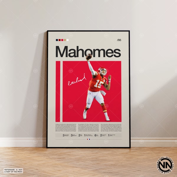 Patrick Mahomes Poster, Kansas City Chief Poster, NFL Poster, Sport Poster, Football Poster, NFL Wandkunst, Sport Schlafzimmer Poster