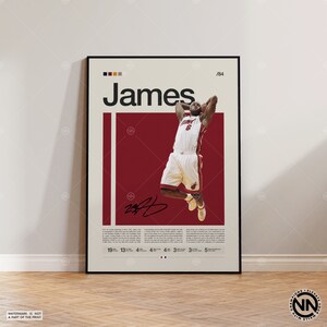 Lebron James Poster, Miami Heat Poster, NBA Poster, Sports Poster, Mid Century Modern, NBA Fans, Basketball Gift, Sports Bedroom Posters