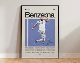 Karim Benzema Poster, Real Madrid Poster, Soccer Gifts, Sports Poster, Football Player Poster, Soccer Wall Art, Sports Bedroom Posters