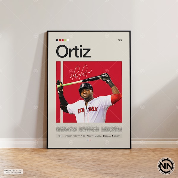 David Ortiz Poster, Boston Red Sox Poster, Baseball Prints, Sports Poster, Baseball Player Gift, Baseball Wall Art, Sports Bedroom Posters