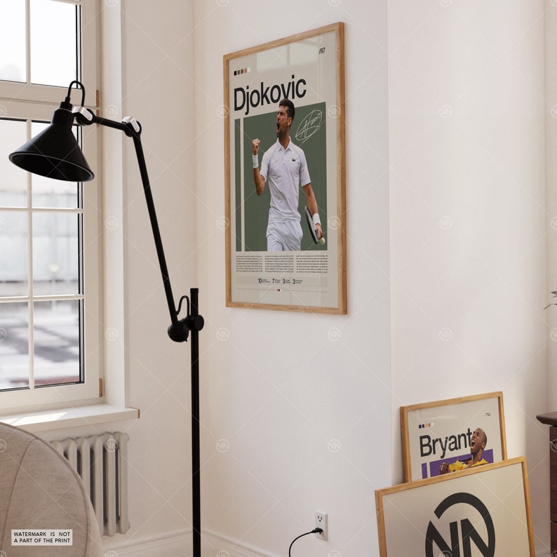 Novak Djokovic Poster, Tennisposter, Motivationsposter, Sportposter, moderne Sportkunst, Tennisgeschenke, minimalistisches Poster, Tenniskunst Bild 3