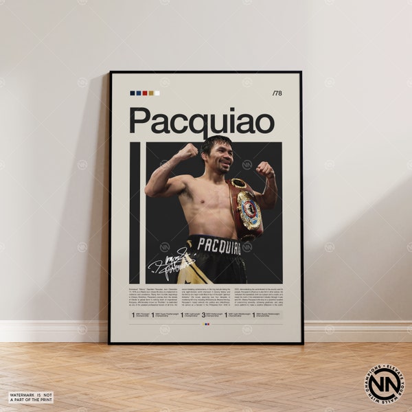 Manny Pacquiao Poster, Boxing Poster, Sports Poster, Boxing Wall Art, Mid-Century Modern, Motivational Poster, Sports Bedroom Posters