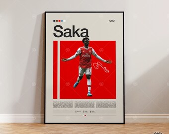 Cartel de Bukayo Saka, Fútbol de Inglaterra, Arsenal FC, Regalos de fútbol, Cartel deportivo, Cartel de jugador de fútbol, Arte de pared de fútbol, Carteles de dormitorio deportivo