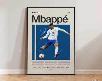 Kylian Mbappé Poster, French Footballer, Soccer Gifts, Sports Poster, Football Player Poster, Soccer Wall Art, Sports Bedroom Posters