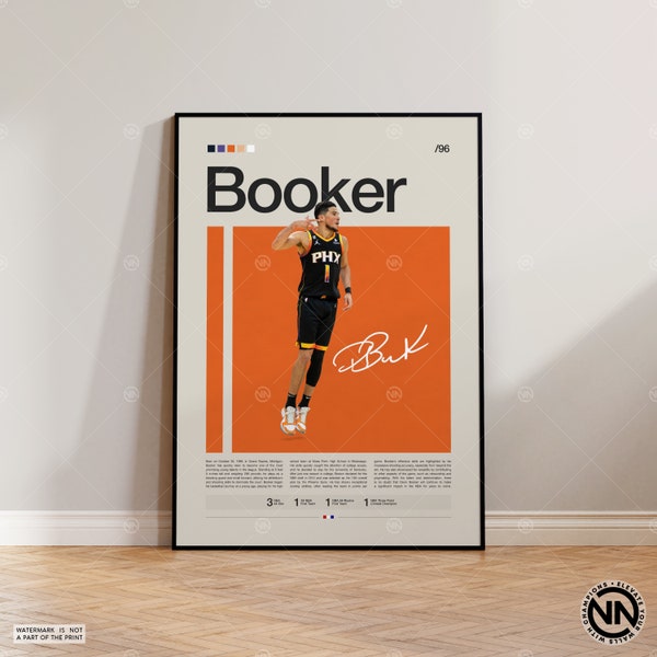 Devin Booker Poster, Phoenix Suns Poster, NBA Poster, Sports Poster, Mid Century Modern, NBA Fans, Basketball Gift, Sports Bedroom Posters