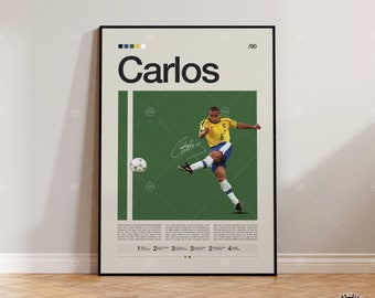 Affiche Roberto Carlos, affiche de football du Brésil, cadeaux de football, affiche de sport, affiche de joueur de football, oeuvre d'art mural football, affiches de chambre de sport