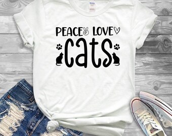 Camisa Peace Love Cats - Camisa divertida - Camisa sarcástica - Camisa amante de los gatos - Regalo para los amantes de los gatos - Fur Mama - Camisa madre gato - Dama gato