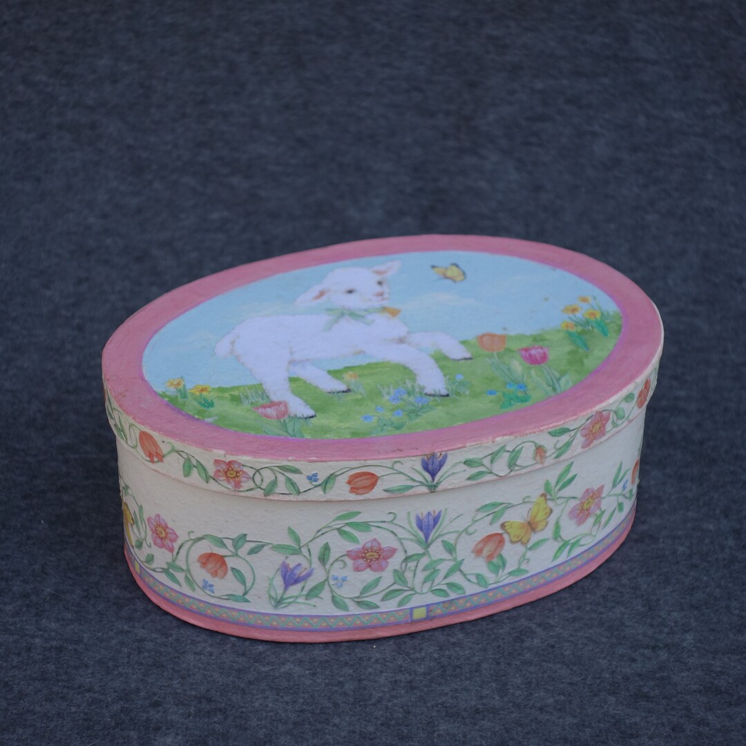 Easter Lamb Decoupage Paper Mache Box Etsy