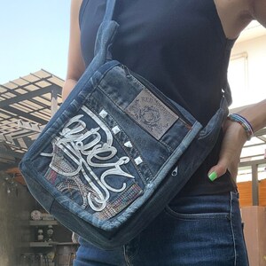 Sac recyclé en jean, petit sac à bandoulière pour femme, sacs à bandoulière, sac à bandoulière unisexe, sac ancien, sac à bandoulière brodé, sac à bandoulière en jean