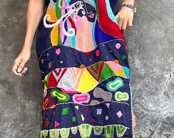 Hand Embroidered Dress, Size M/L Dress, Casual Dress, Colorful embroidered dress, Cute dress, Summer Dress, Crochet Dress, Unique Dress