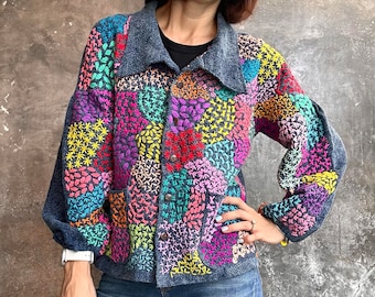 Embroidered Jacket, Colorful Jacket, Handmade Jacket, Handcraft Jacket, one of a kind Jacket, M size blouse, long sleeve blouse