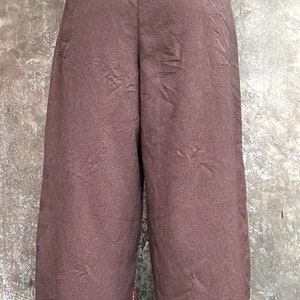 Cotton Embroidered Pants, M size Pants, Floral embroidered Pants, Brown Pants, Relax Pants, Wide leg Pants, Elastic waist pants zdjęcie 5
