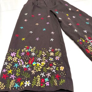 Cotton Embroidered Pants, M size Pants, Floral embroidered Pants, Brown Pants, Relax Pants, Wide leg Pants, Elastic waist pants zdjęcie 7