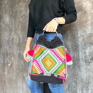 Hill tribe Tasche, Bestickte Tasche, Handgemachte Tasche, Hanf Tasche, Handgemachte Tragetasche, Handgefertigte Bestickte Tasche, Einzigartige Tragetasche, Top Griff Tasche