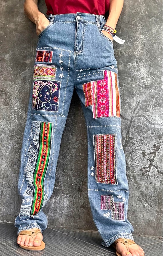 Remake Jeans, Embroidered Jeans, Handmade Jeans, One of a