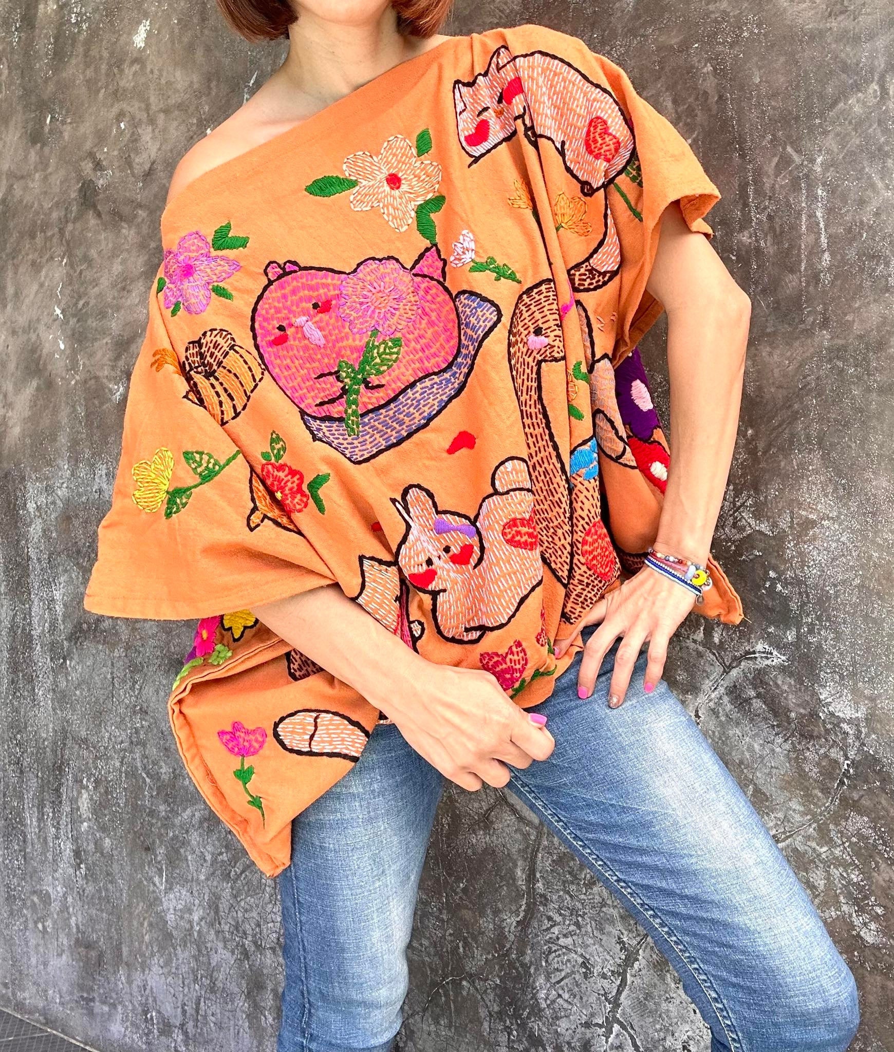 Embroidered Blouse, Colorful Blouse, 2 sided Blouse, M blouse, Loose Blouse, one of a kind blouse