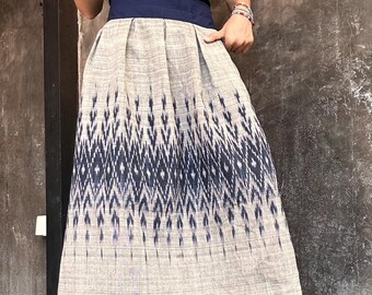 Thai traditional skirt, Cotton Skirt, Twisted skirt, Elastic waist skirt, Elegant Skirt, M/L size Skirt, Skirt, Thai pattern skirt