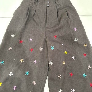 Cotton Embroidered Pants, M size Pants, Floral embroidered Pants, Brown Pants, Relax Pants, Wide leg Pants, Elastic waist pants zdjęcie 8