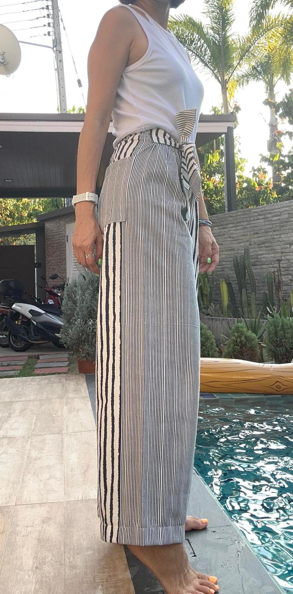 Cotton Pants, Loose Wide Pants, Wide Leg Cotton Pants, High