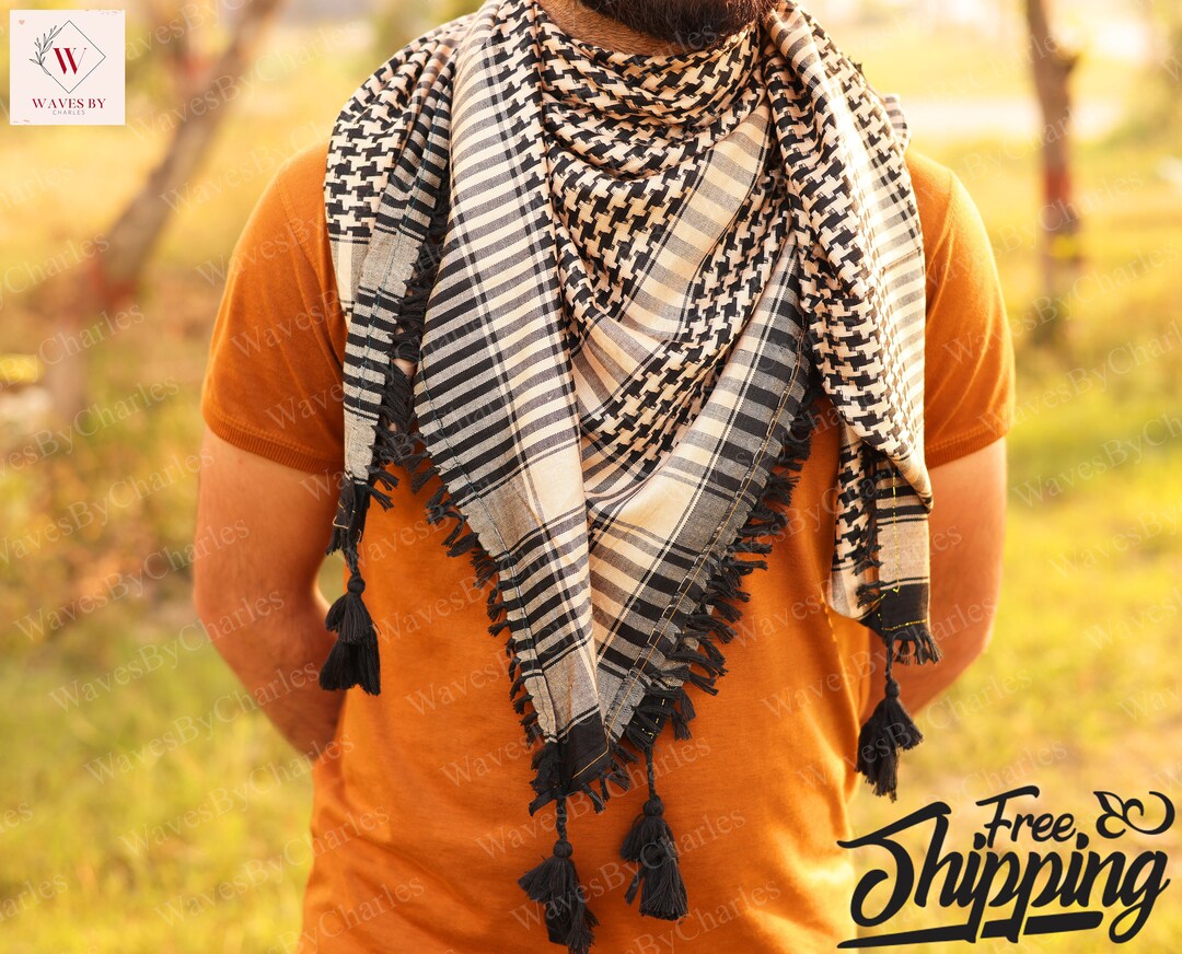 Shemagh Keffiyeh Cotton Scarf, Palestinian Wide Head Scarf, Unique